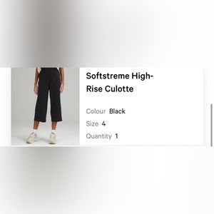 Lululemon softstreme high rise culotte size 4